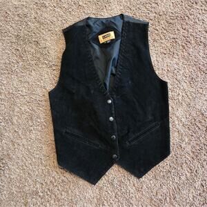 G4000 Vintage Genuine Leather Black Vest satin tie back stitching cowgirl S